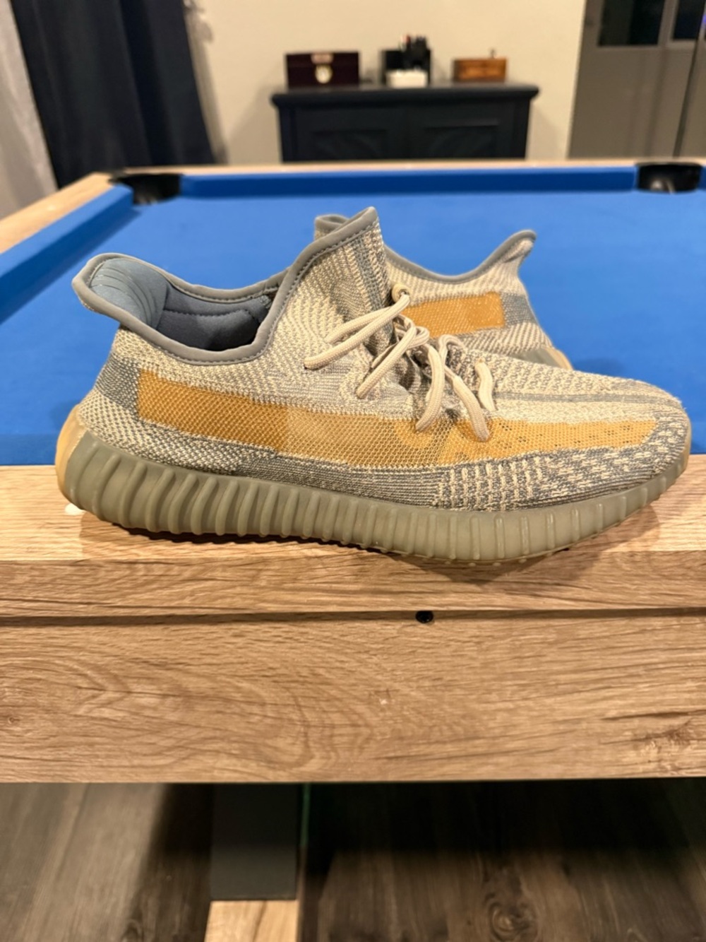 Yeezy v2 350 Knit Sneakers in Beige & Yellow Stripe